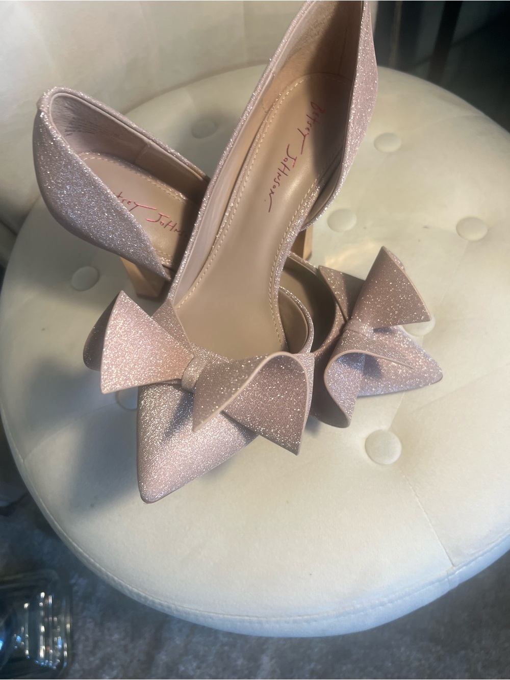Betsey Johnson Dusty Pink Glitter Pointed Bow Pumps